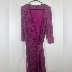Vintage Express Leopard Print Bright Magenta Pink Purple Wrap Dress L
